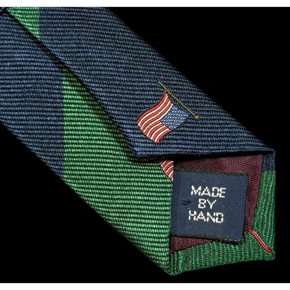 Vintage Americana Polo Ralph Lauren Men's Tie Navy/Green Stripe 100% Silk, USA